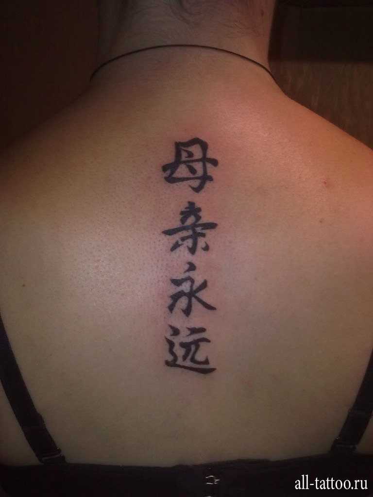 Женские татуировки — иероглифы на спине