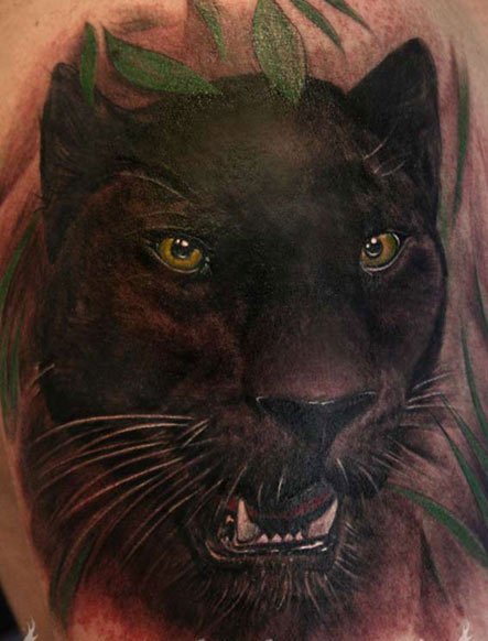 Цветная татуировка «Пантера с клыками»