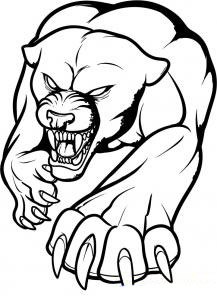 Черно-белый эскиз тату «Злая пантера с когтями»