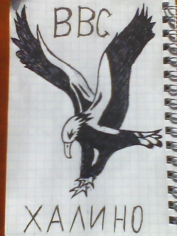 Эскиз тату с изображением летящего орла с подписью «ВВС Халино»